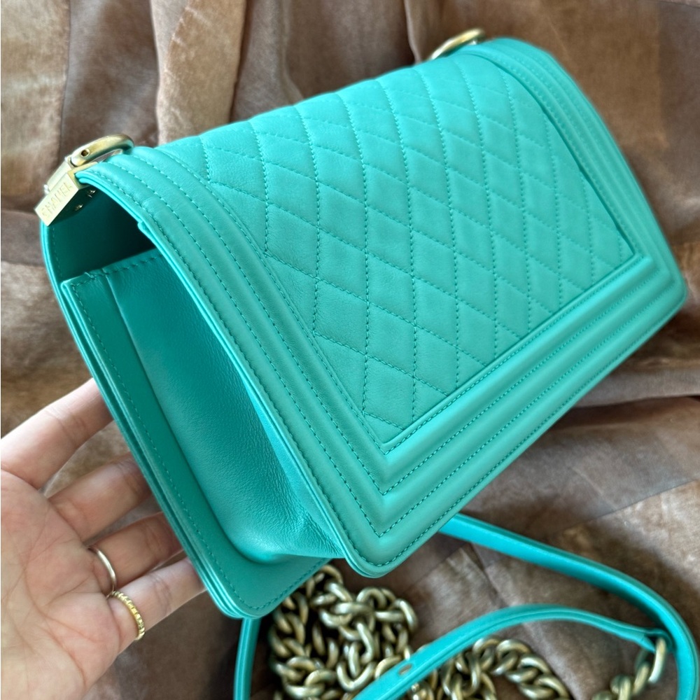SOLD - CHANEL Green Blue Lambskin LeBoy Flap Bag Old Medium GHW - Picture 8 of 13